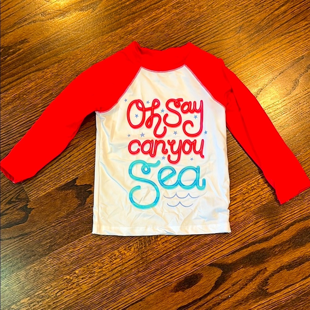 Cat & Jack Red and White Swim Rashguard, July 4th